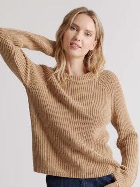 Quince Organic Cotton Fisherman Crew Sweater Camel